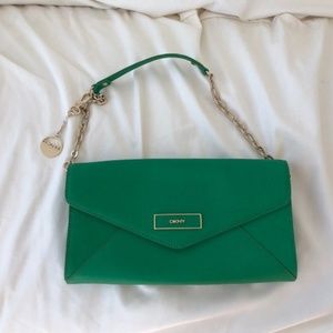 DKNY Leather Green Clutch